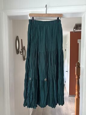 Vintage Western Collection Teal Tiered Pleated Maxi Skirt Large Western Rodeo